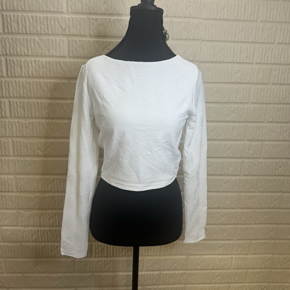 Calia Other - NWT Calia Woman's Swim Top Cropped Rashguard Textured White Sz M Boat Neck